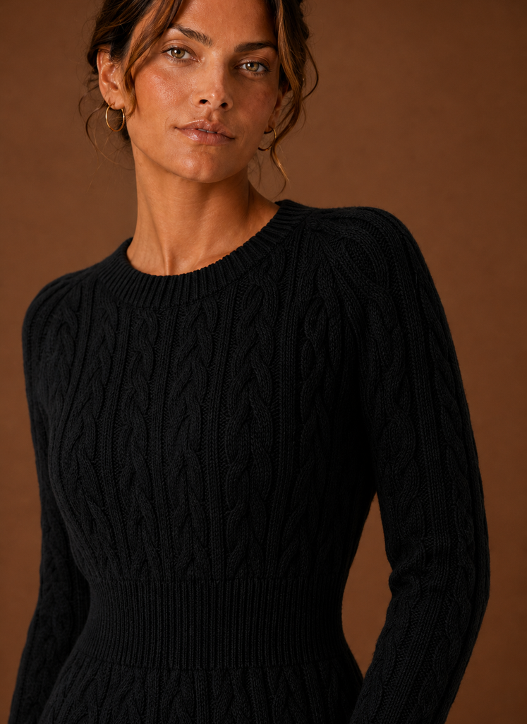Women's Cable Knit Sweater Dress - Long Sleeve Mini Dress | Areleon