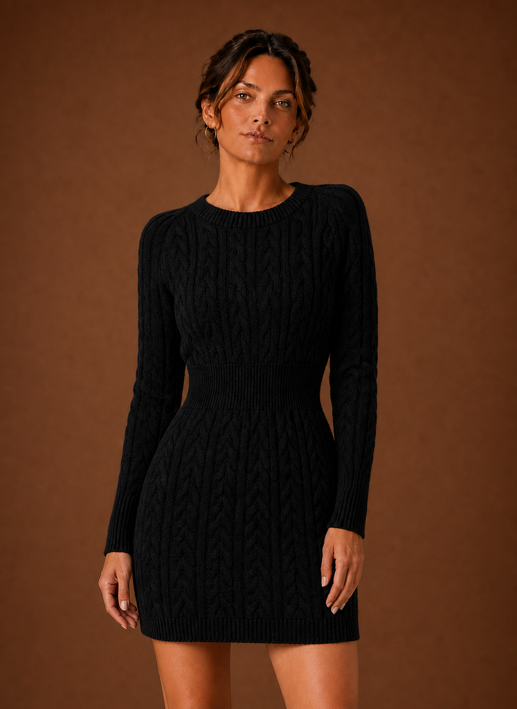 Women's Cable Knit Sweater Dress - Long Sleeve Mini Dress | Areleon