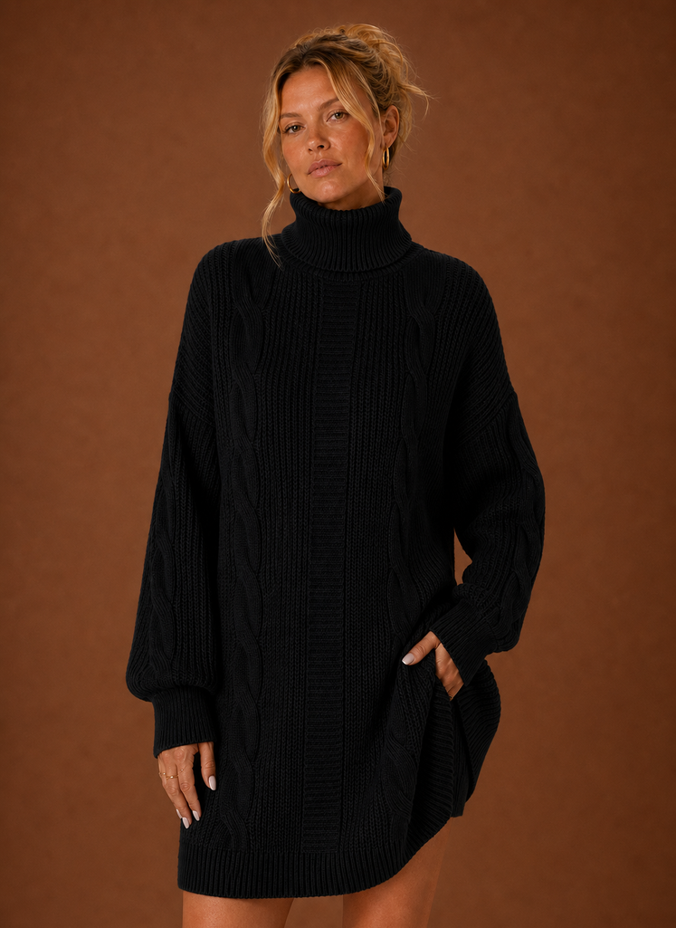 Women's Turtleneck Sweater Dress - Pullover Knit Dress | Areleon