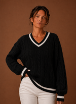 Women's Cable Knit Sweater - V-Neck Long Sleeve Pullover | Areleon