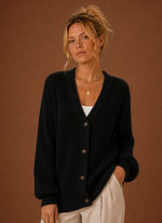 Women's V-Neck Knit Cardigan - Button Front Long Sleeve Sweater | Areleon