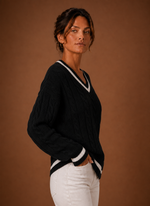 Women's Cable Knit Sweater - V-Neck Long Sleeve Pullover | Areleon