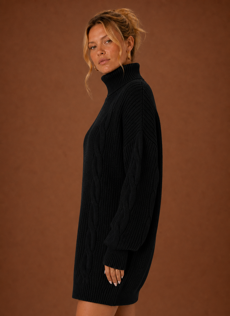 Women's Turtleneck Sweater Dress - Pullover Knit Dress | Areleon