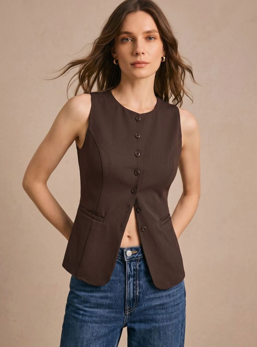 Clara Elegant Button-Front Sleeveless Vest