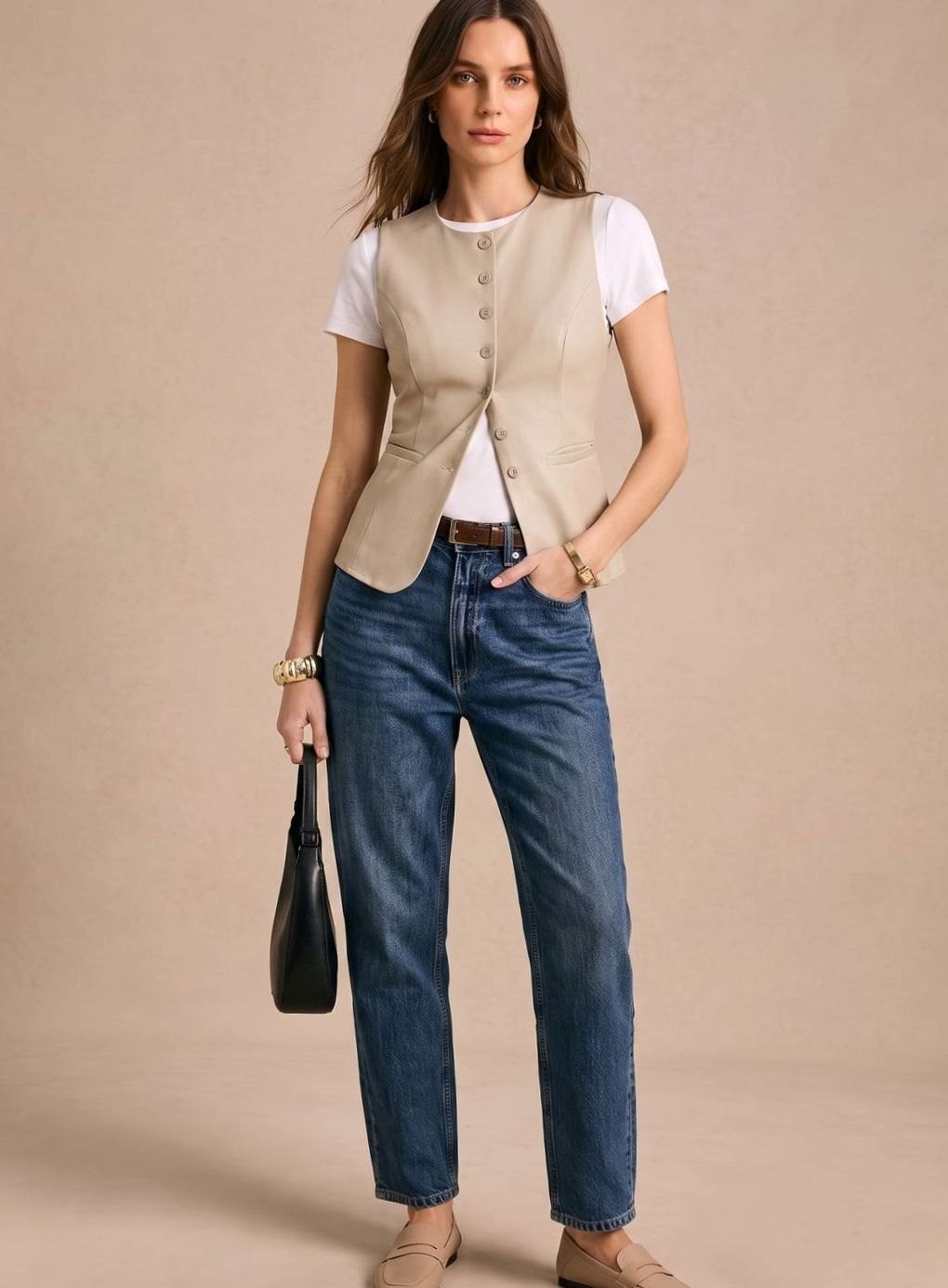 Clara Elegant Button-Front Sleeveless Vest