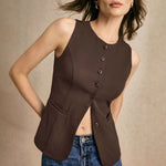 Clara Elegant Button-Front Sleeveless Vest
