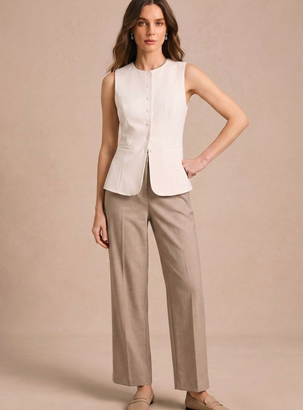 Clara Elegant Button-Front Sleeveless Vest