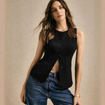 Clara Elegant Button-Front Sleeveless Vest