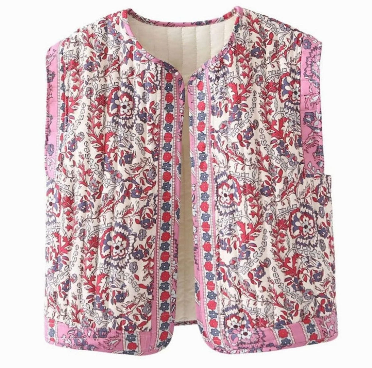 Hannah Quilted Floral Vest with Side Pockets