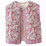 Hannah Quilted Floral Vest with Side Pockets