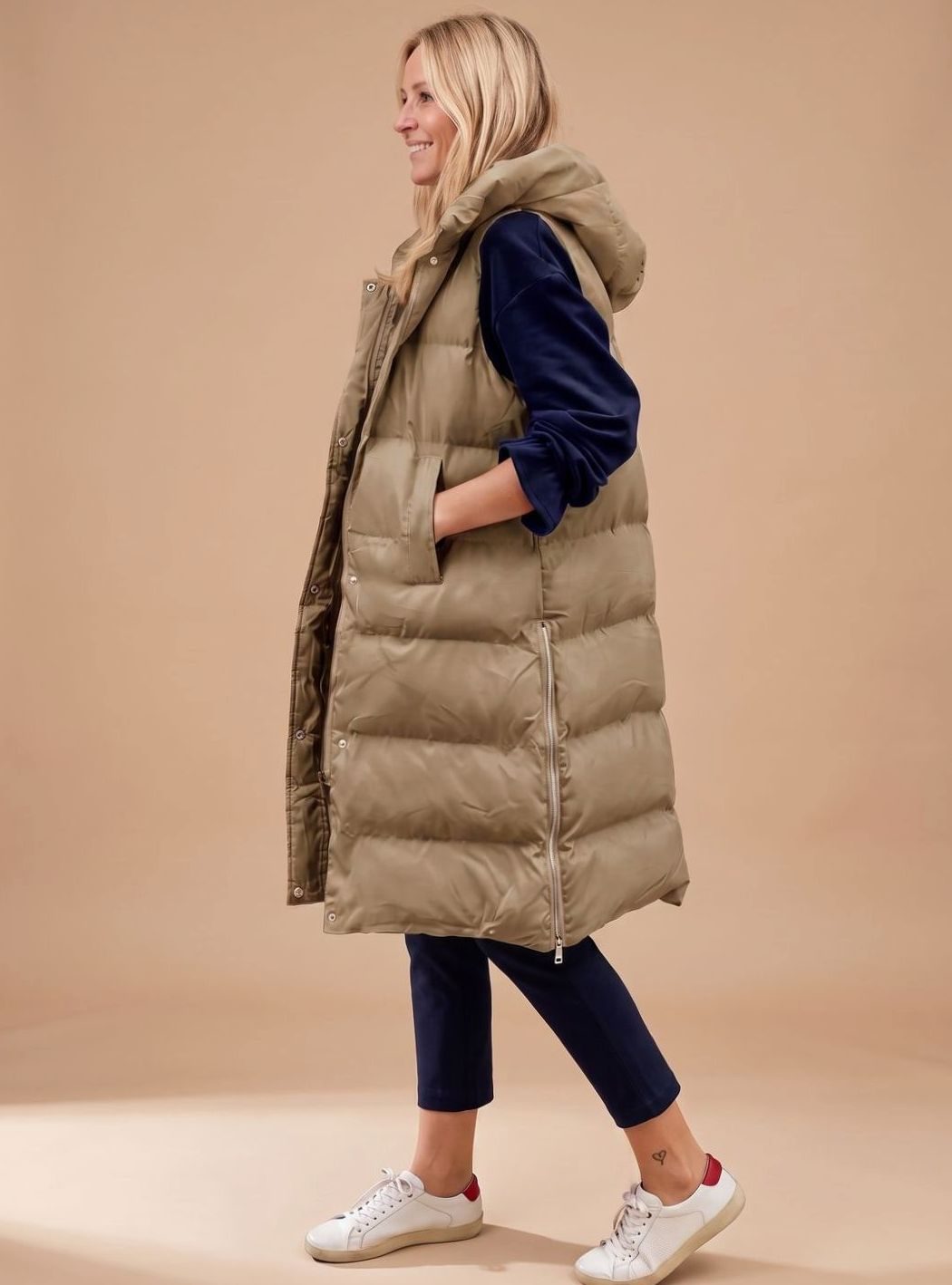 Elfriede Long Quilted Hooded Puffer Vest
