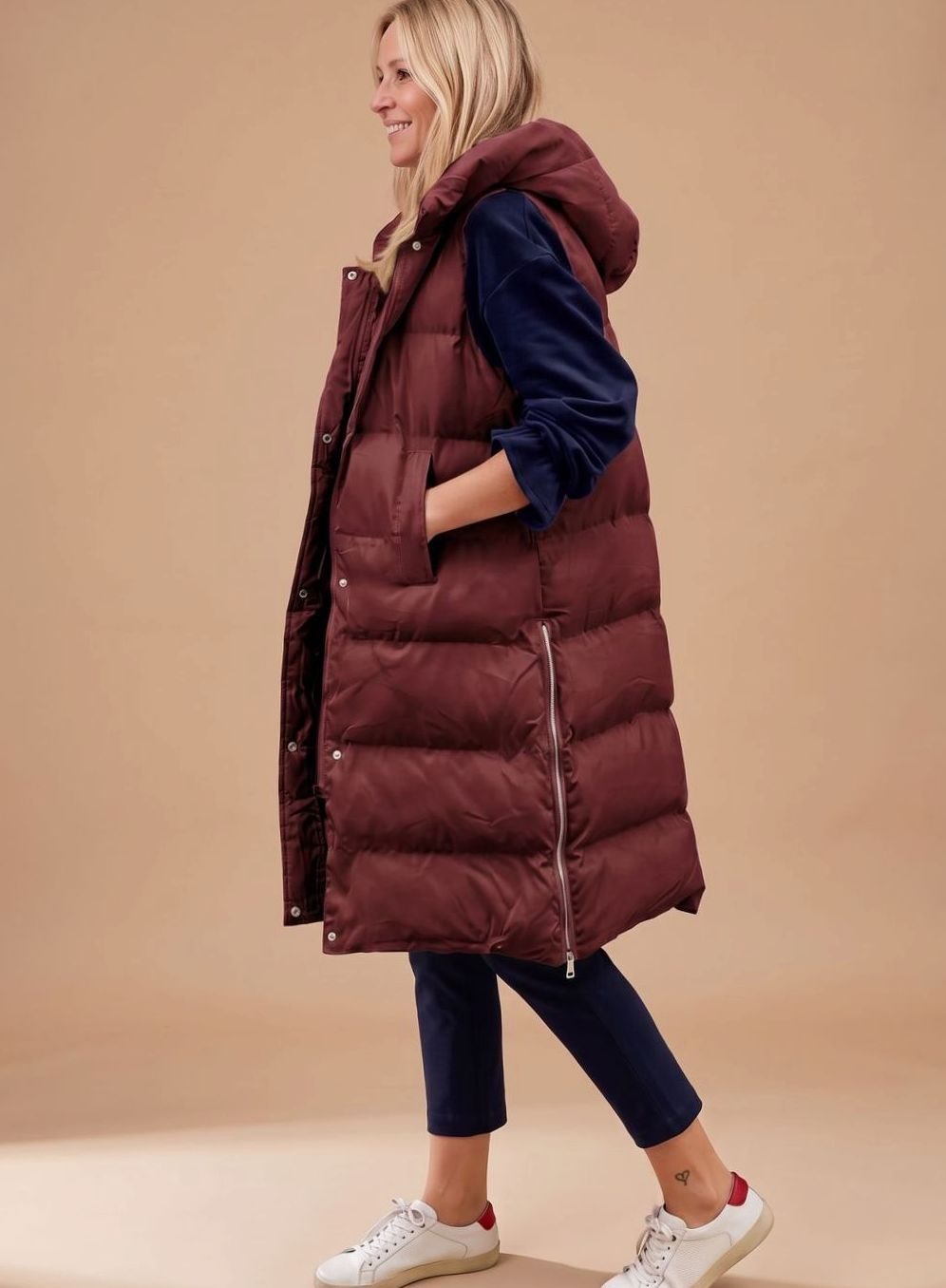 Elfriede Long Quilted Hooded Puffer Vest