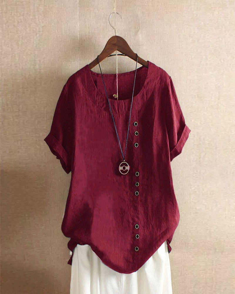 Doris Casual Short-Sleeve Button Blouse
