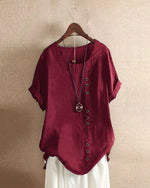 Doris Casual Short-Sleeve Button Blouse