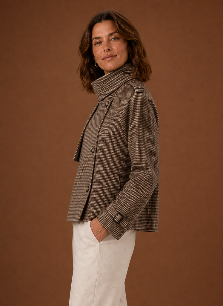 Women's Casual Jacket - Funnel Neck Cropped Jacket | Areleon