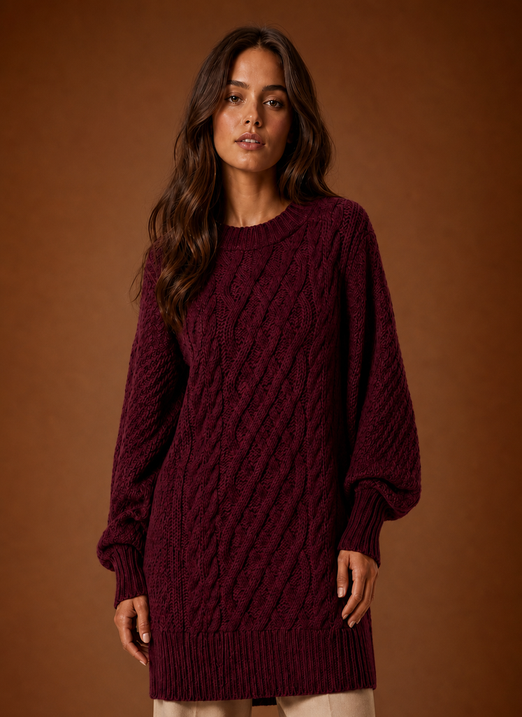 Women's Oversized Cable Knit Sweater Dress | Areleon