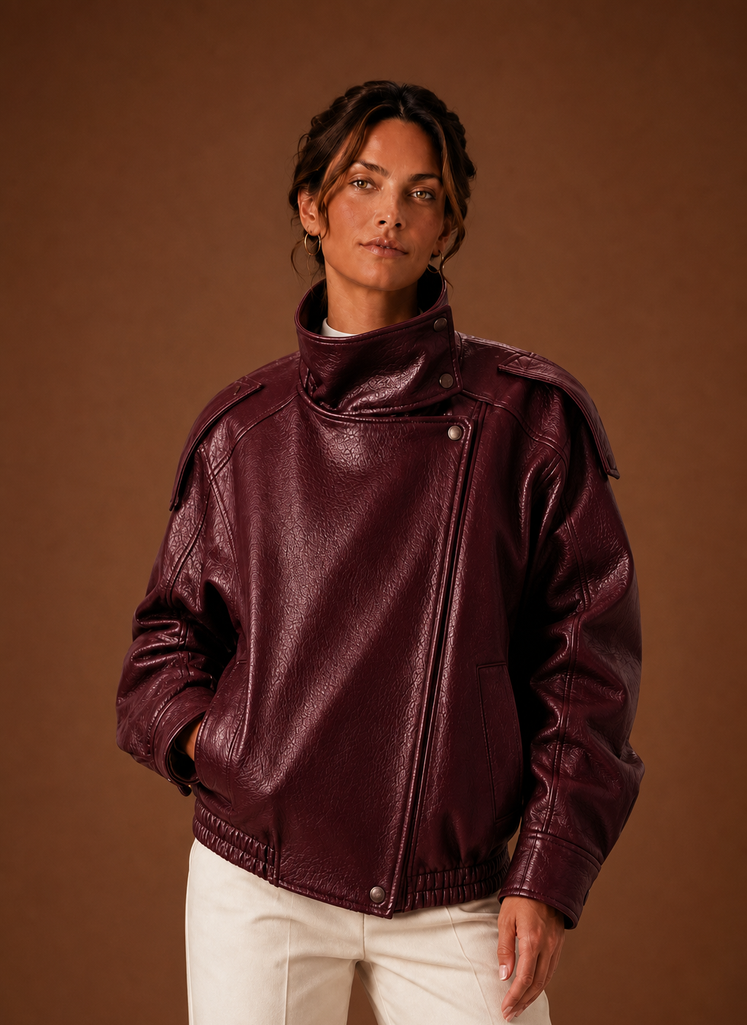 Women's Casual Jacket - Funnel Neck Collar Jacket | Areleon