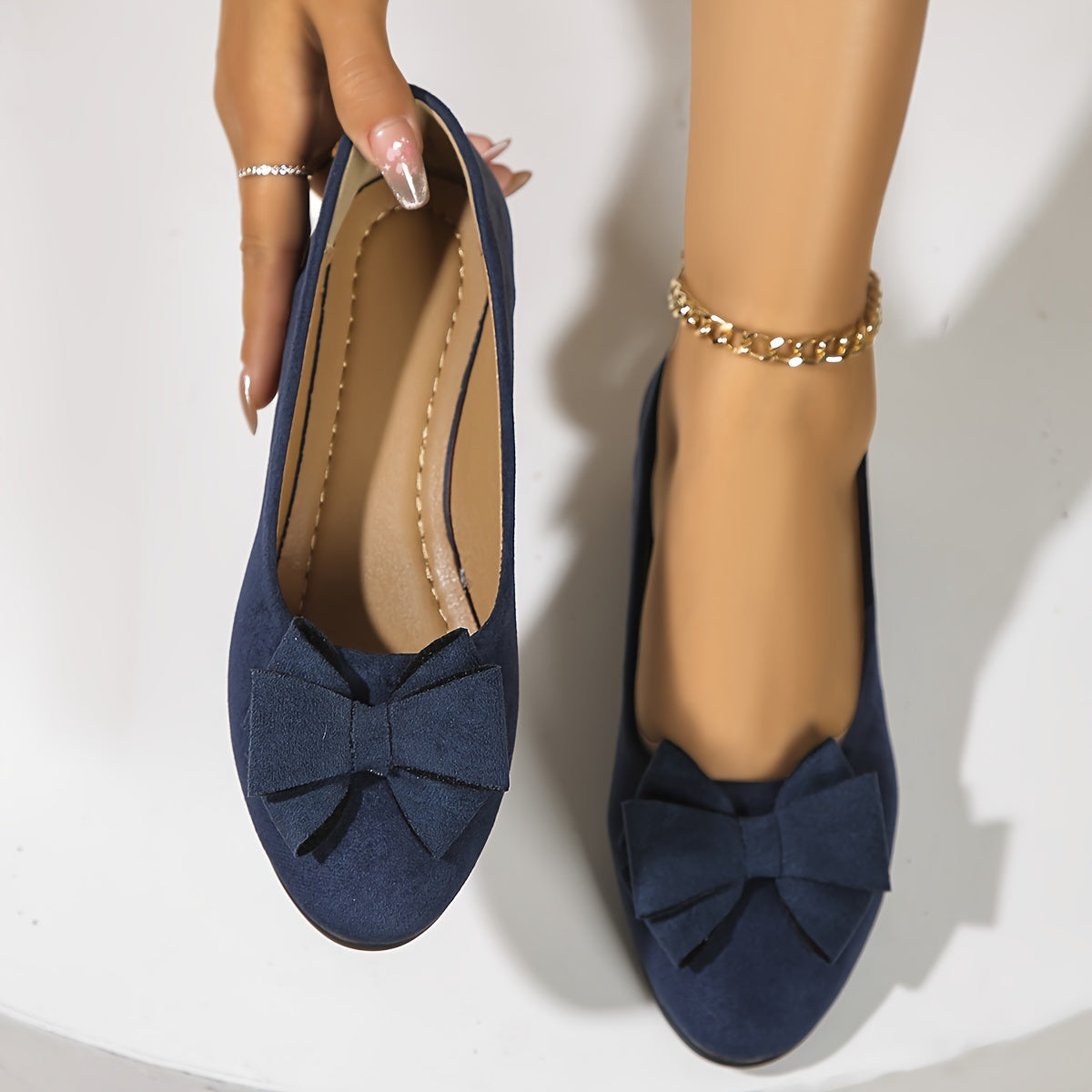 Maisie | Suede Bow Detail Wedge Ballet Flats