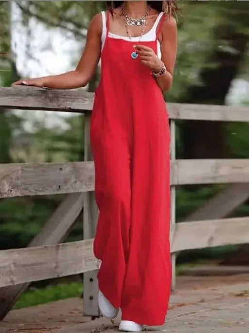 Elfriede Linen Wide-Leg Overall Jumpsuit