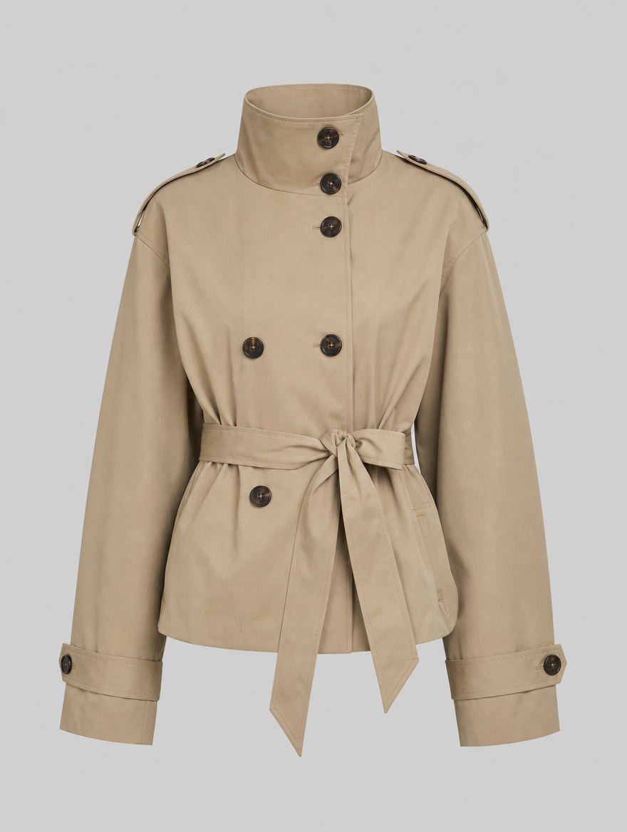 Caldecott Belted Cropped Trench in khaki, product shot