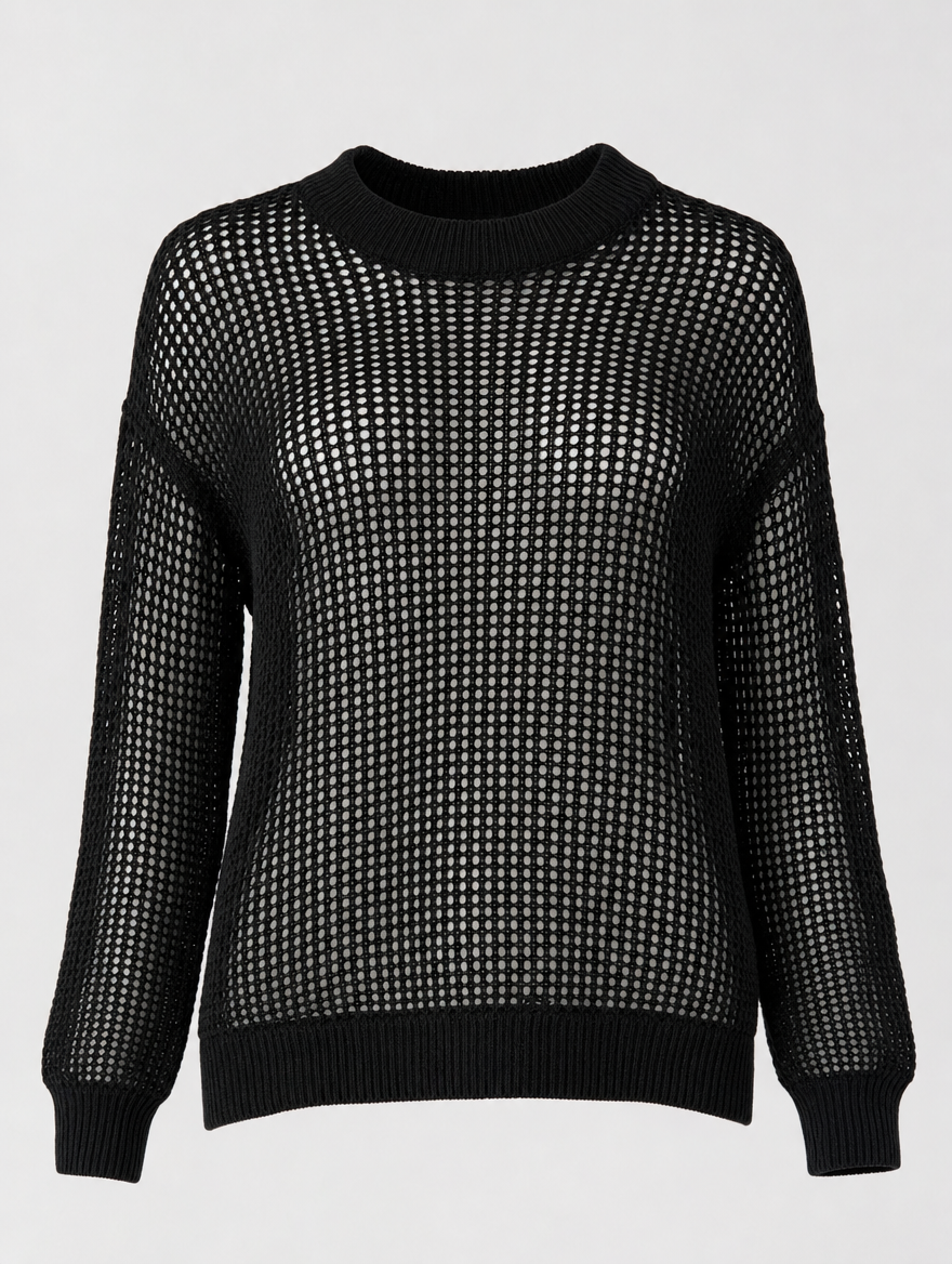 Calder Open Weave Knit Sweater in black, product shot