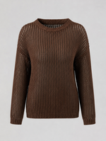 Calder Open Weave Knit Sweater in chocolate brown, product shot