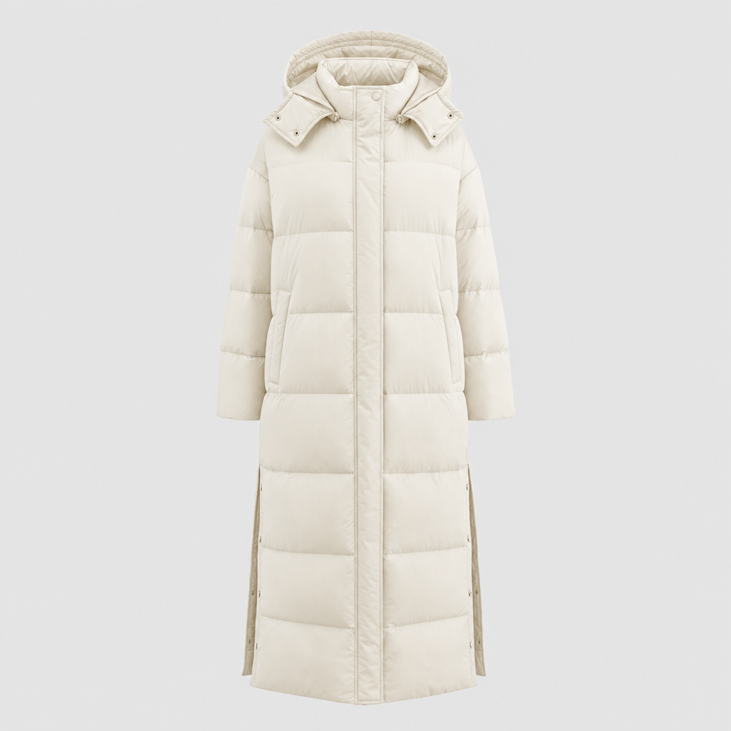 Camberley Longline Hooded Puffer Coat in beige
