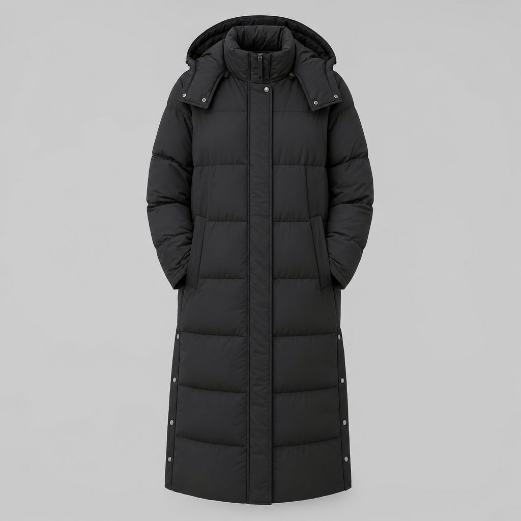 Camberley Longline Hooded Puffer Coat in black