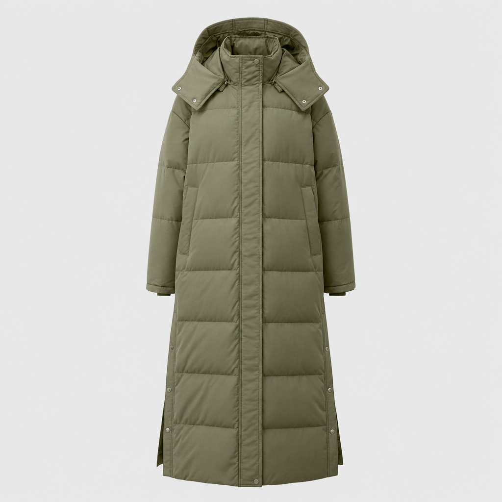 Camberley Longline Hooded Puffer Coat in khaki