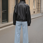 Camden faux leather bomber jacket, back view