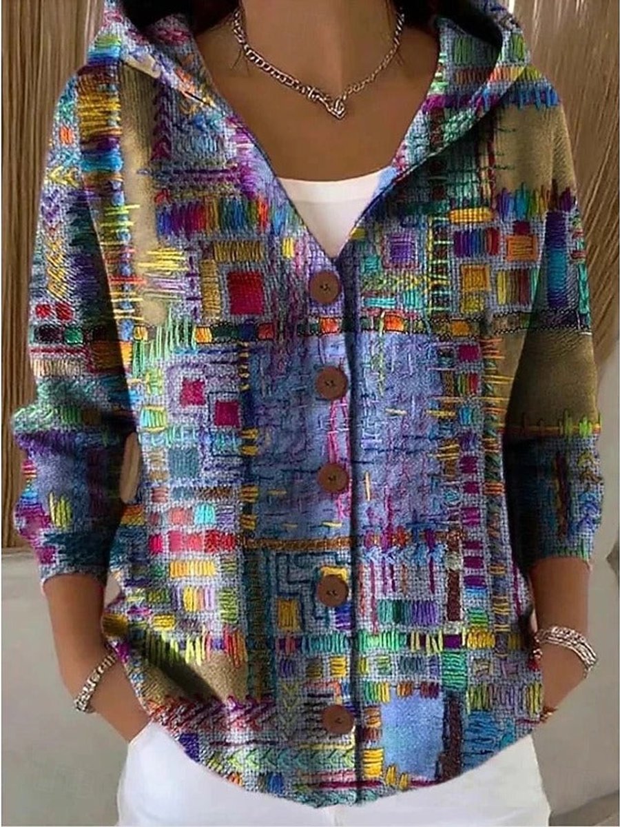 Marie Cassidy Multicolor Button-Front Hoodie Cardigan