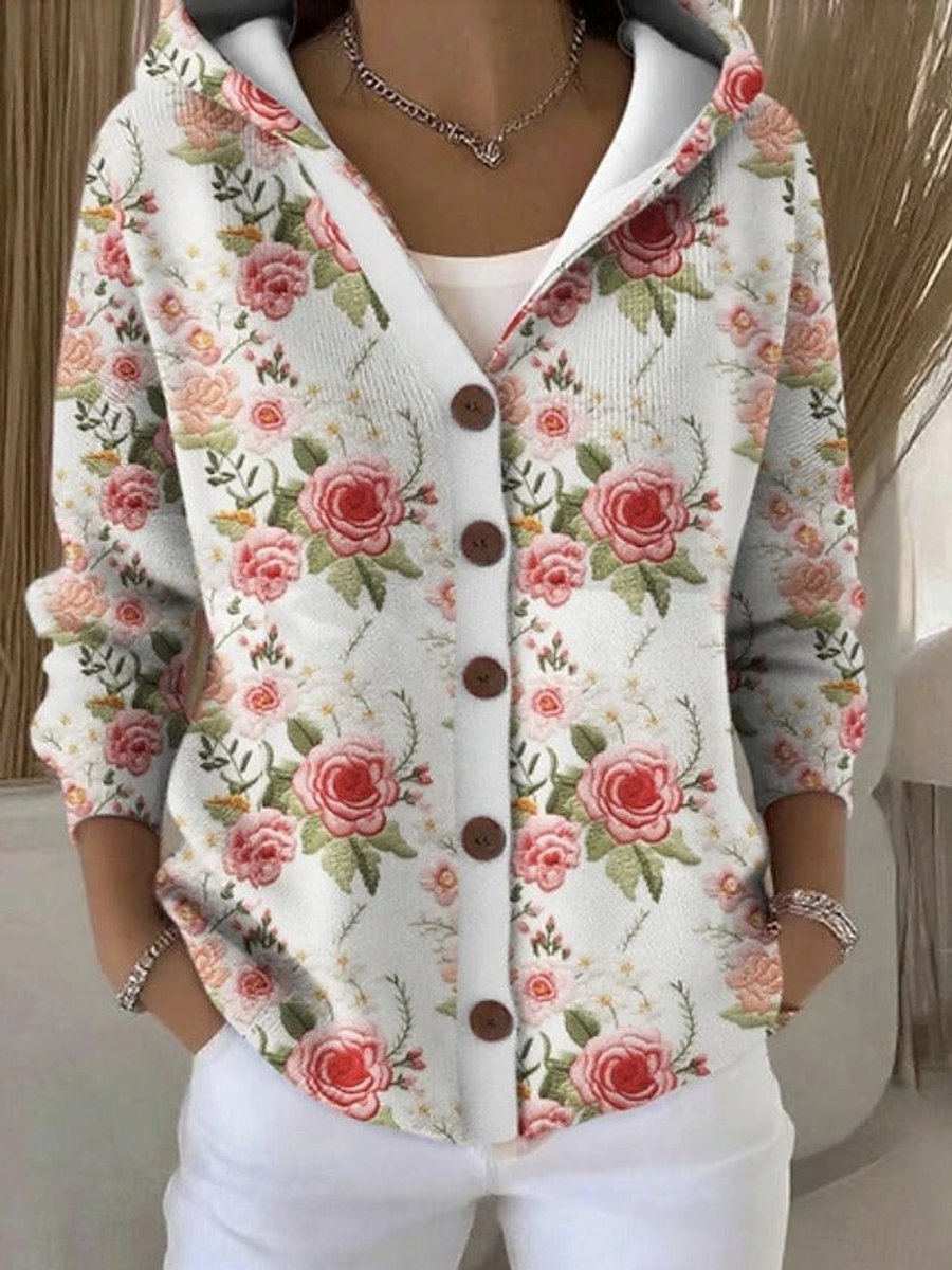 Marie Cassidy Multicolor Button-Front Hoodie Cardigan