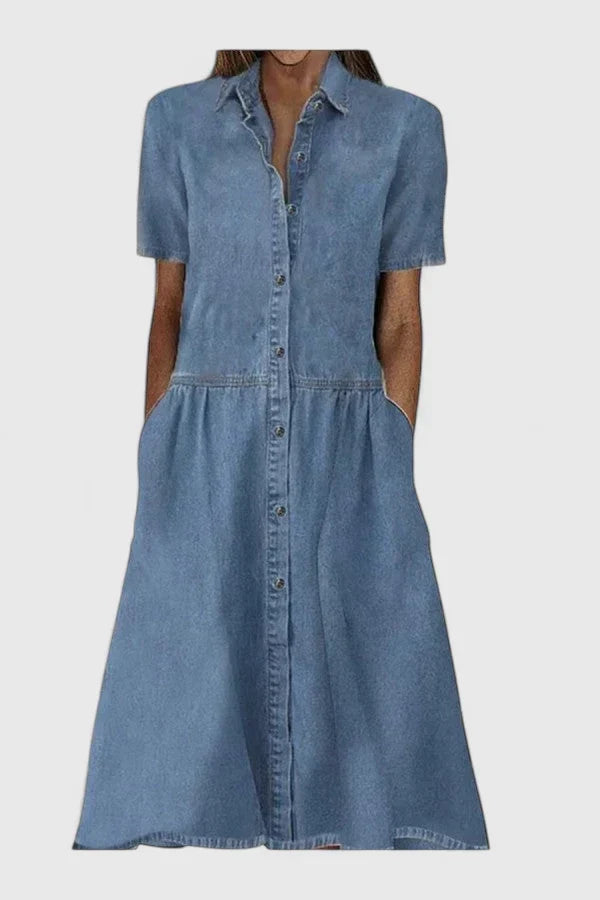 Viola Button-Front Short-Sleeve Midi Dress