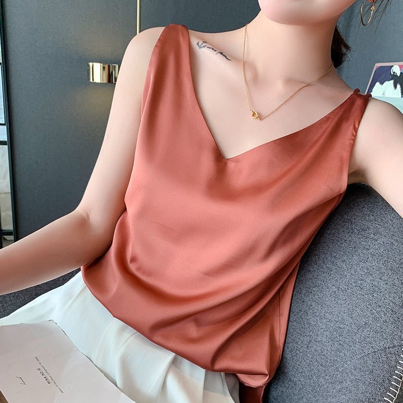 Yvonne Satin V-Neck Top