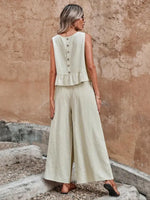Sage | Sleeveless Ruffle Top & Wide Leg Pants Set