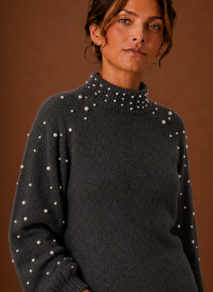 Women's Knit Pullover - Pearl Embellished Sweater | Areleon