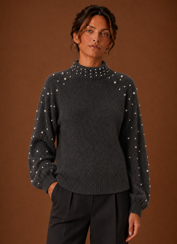 Women's Knit Pullover - Pearl Embellished Sweater | Areleon