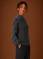 Women's Knit Pullover - Pearl Embellished Sweater | Areleon