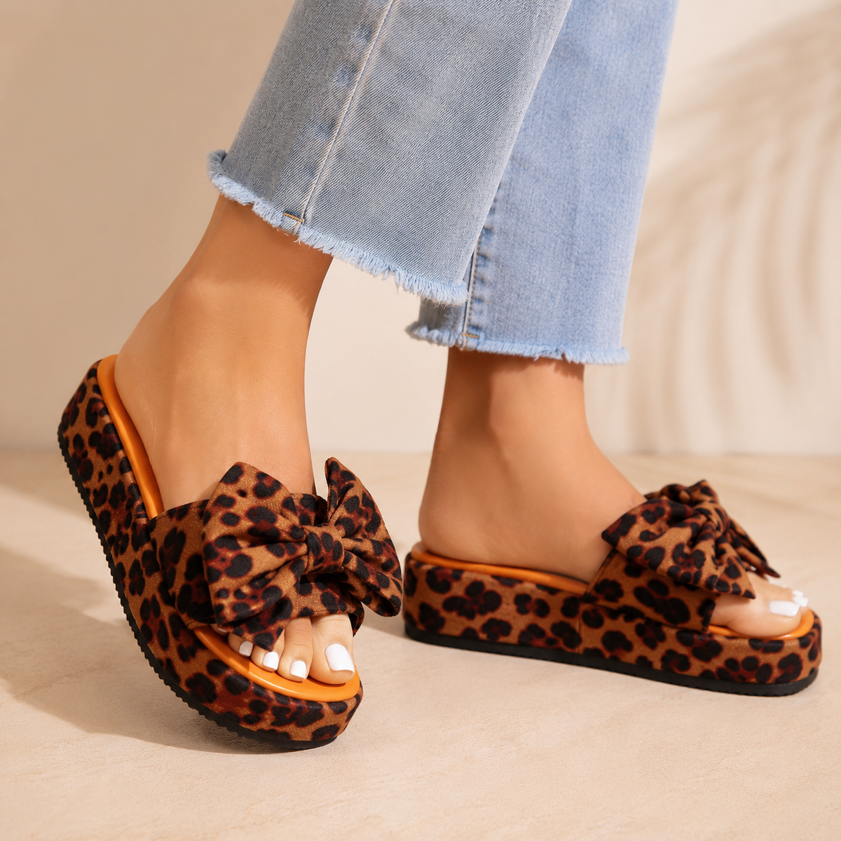 Rosali Platform Bow Slide Sandals - Stylish Bow-Detail Platform Footwear