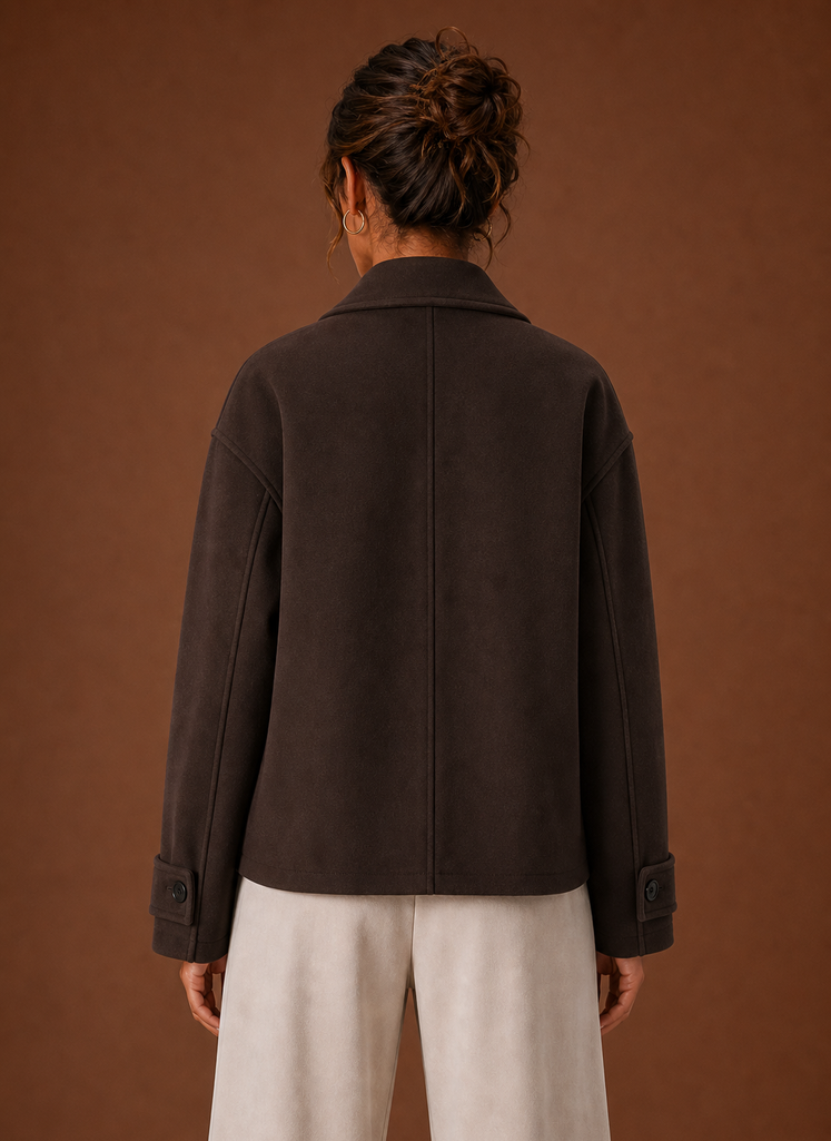 Women's Double-Breasted Cropped Coat - Wide Lapel Jacket | Areleon