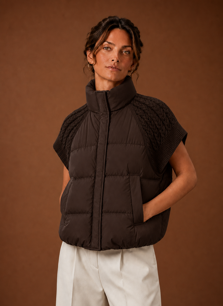 Women's Puffer Vest - Knit-Shoulder Sleeveless Jacket | Areleon