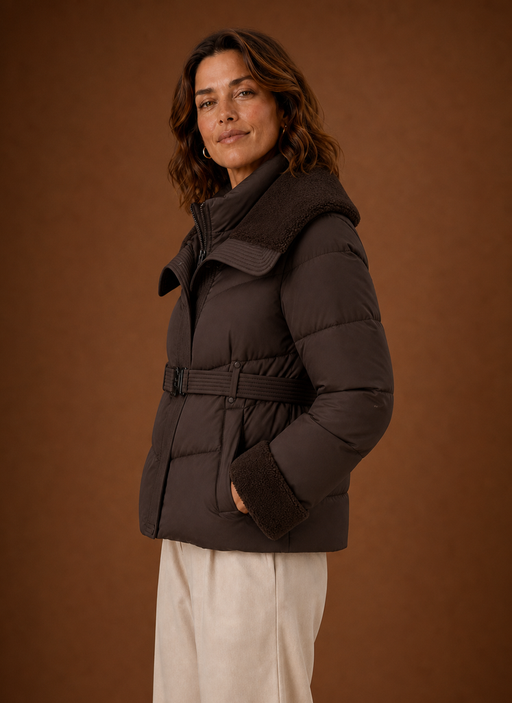 Women's Puffer Jacket - Belted Winter Coat | Areleon