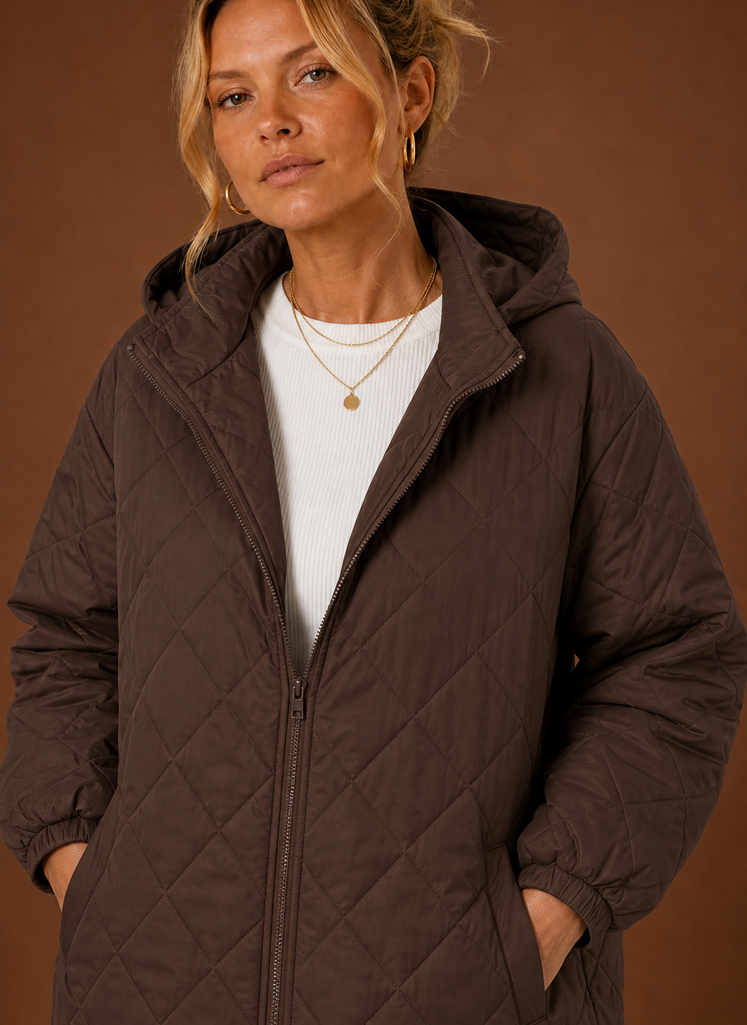 Women's Long Quilted Hooded Winter Coat | Areleon