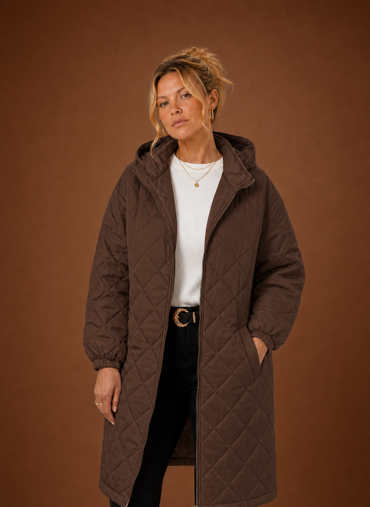 Women's Long Quilted Hooded Winter Coat | Areleon