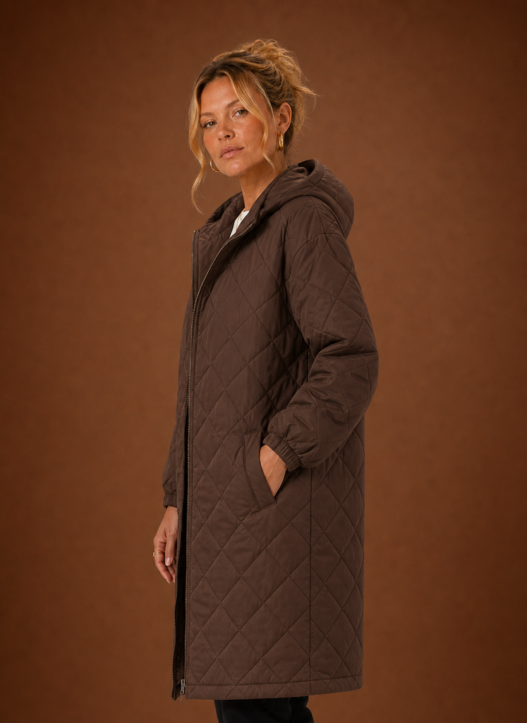 Women's Long Quilted Hooded Winter Coat | Areleon