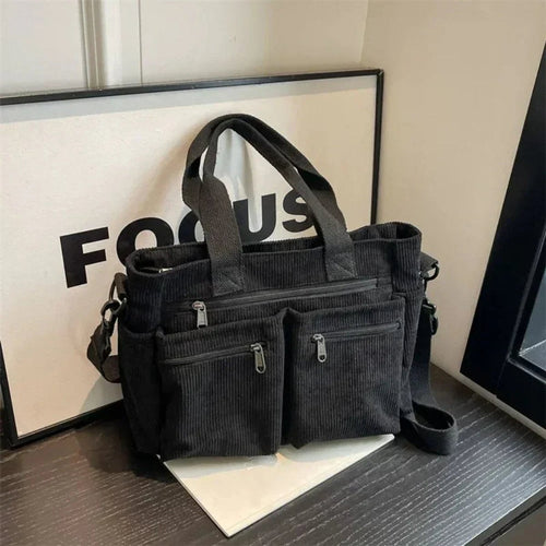 Nora Corduroy Tote Bag with Multiple Zip Pockets