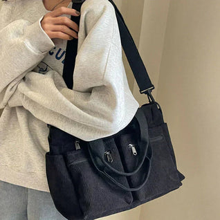 Nora Corduroy Tote Bag with Multiple Zip Pockets