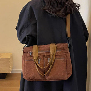 Nora Corduroy Tote Bag with Multiple Zip Pockets