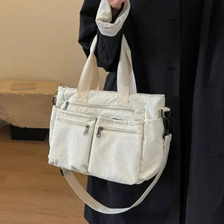 Nora Corduroy Tote Bag with Multiple Zip Pockets