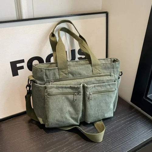 Nora Corduroy Tote Bag with Multiple Zip Pockets
